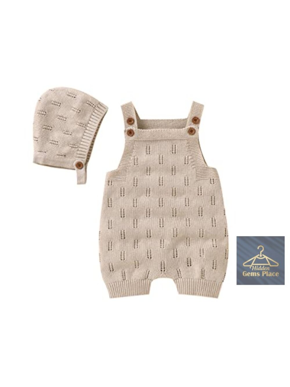 100% Cotton Baby Romper with Hat, 2-Piece Sleeveless Unisex Outfit, Knit
